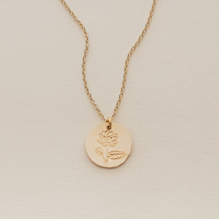 July Birth Flower Necklace - Lotus