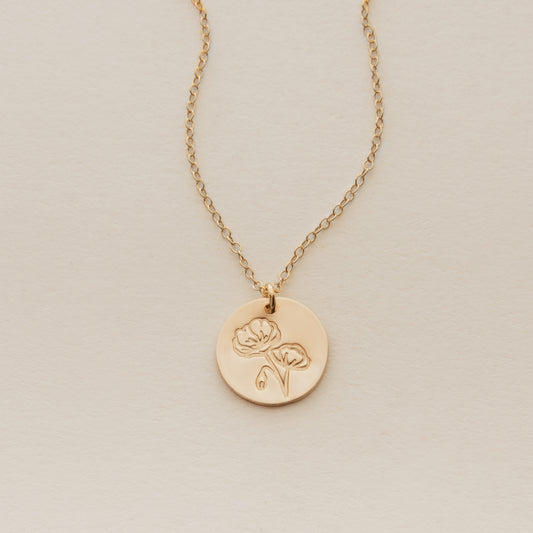 August Birth Flower Necklace - Poppy