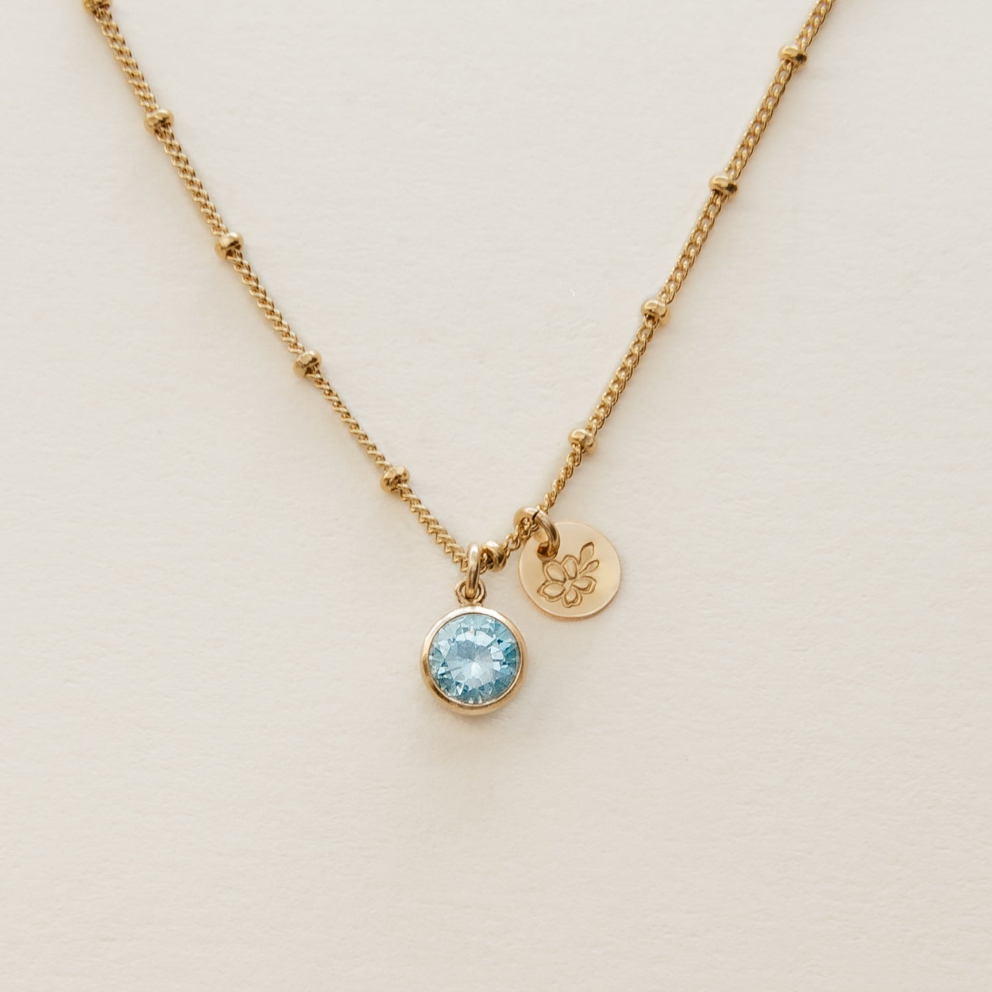 March Birth Stone & Flower Necklace