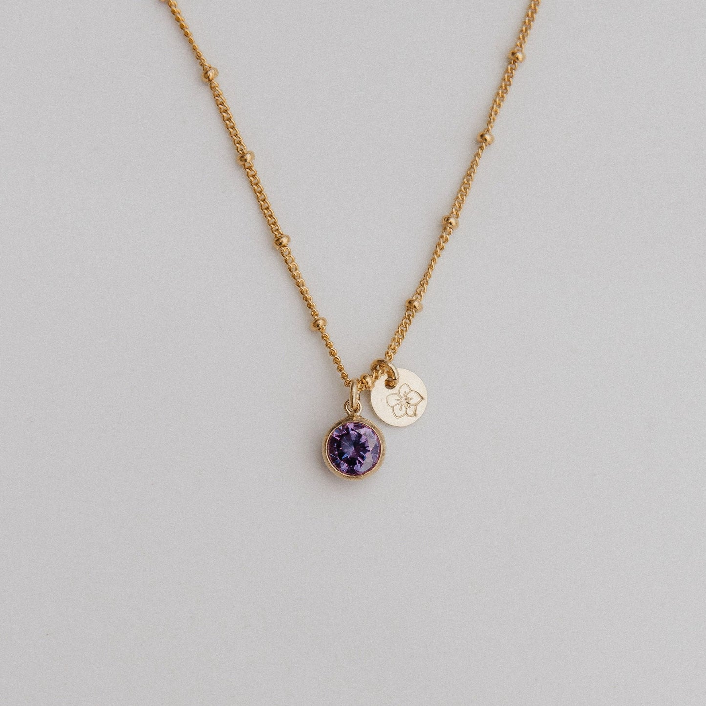 February Birth Stone & Flower Necklace