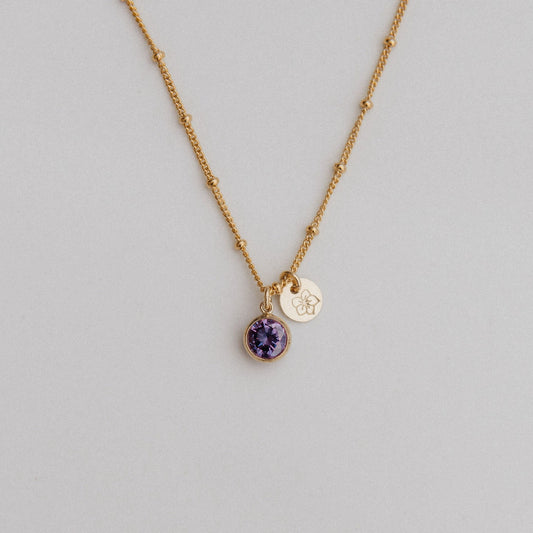 February Birth Stone & Flower Necklace