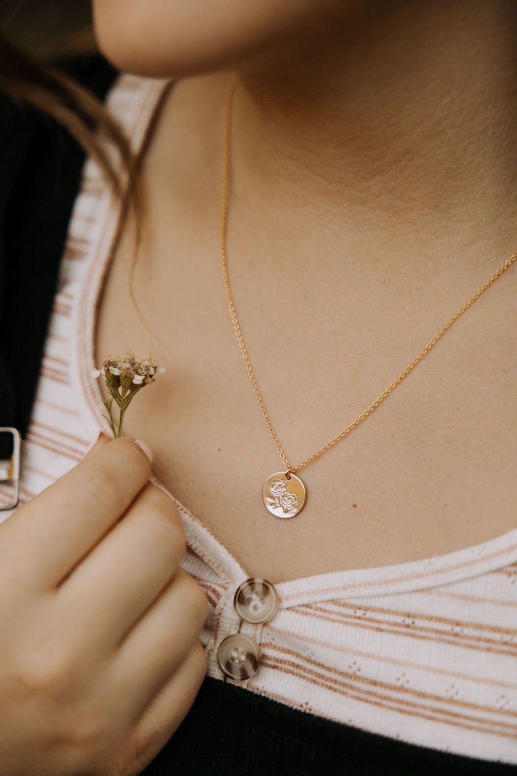 November Birth Flower Necklace - Peony